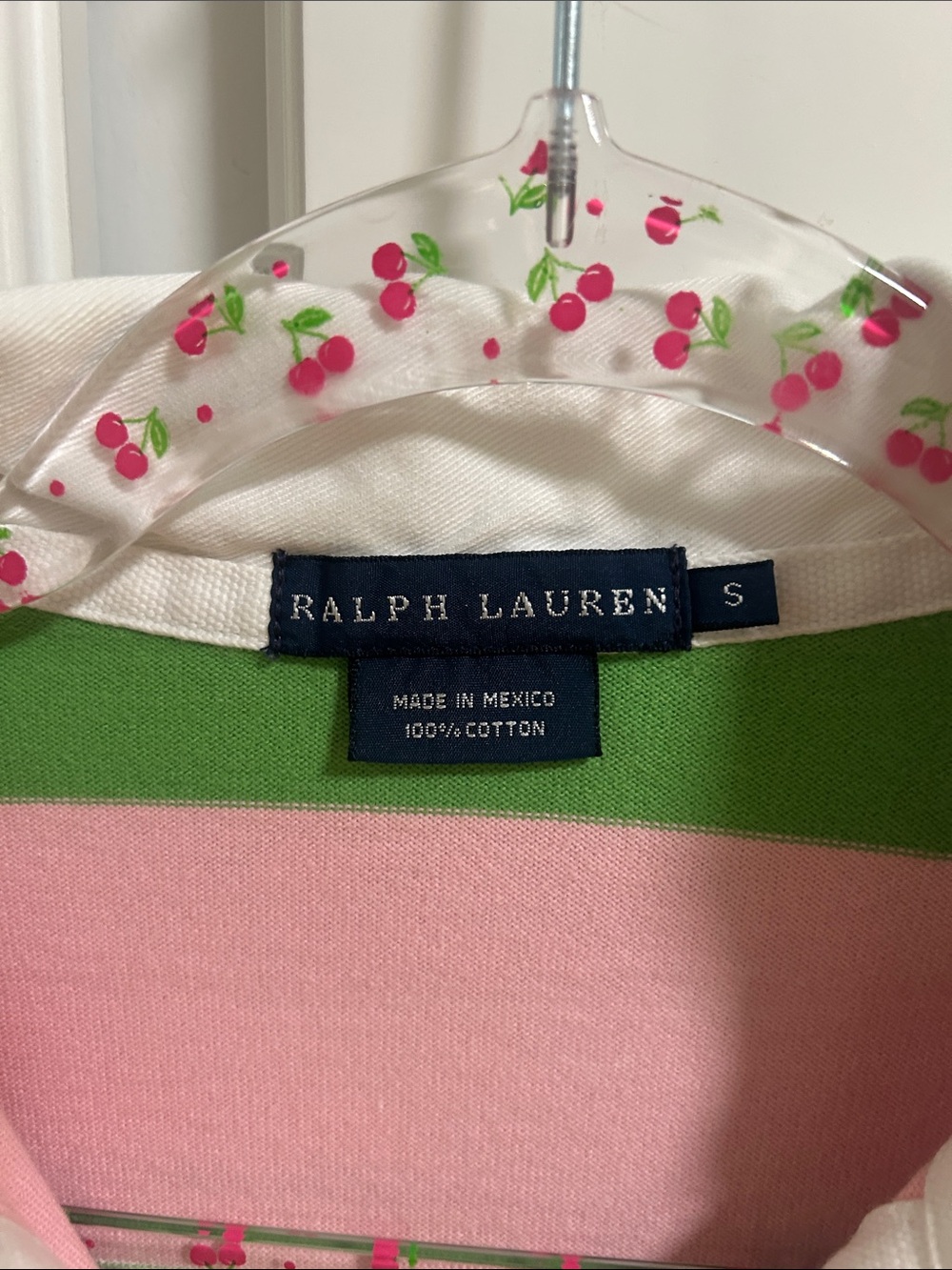 Vintage Preppy Polo by Ralph Lauren Pink and Green Striped Rugby Polo Y2K - Picture 3 of 6
